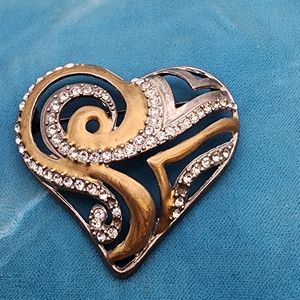 CHICO'S HEART BROOCH/PIN AHA 2008 Silver & Gold Tone with Rhinestones.